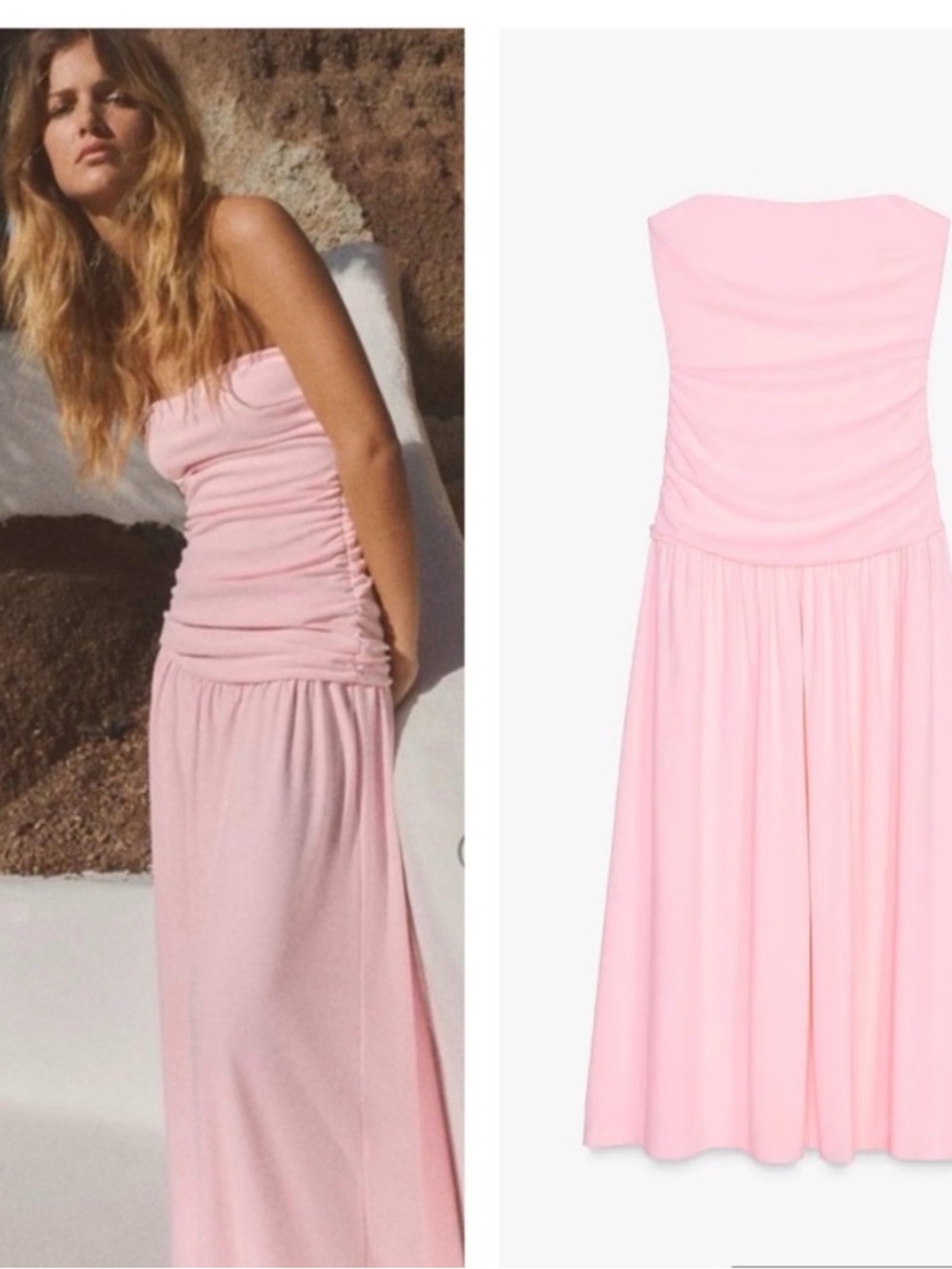 Zara Strapless Light Pink Maxi Dress